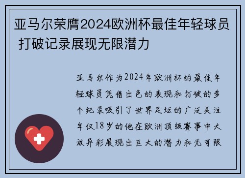亚马尔荣膺2024欧洲杯最佳年轻球员 打破记录展现无限潜力